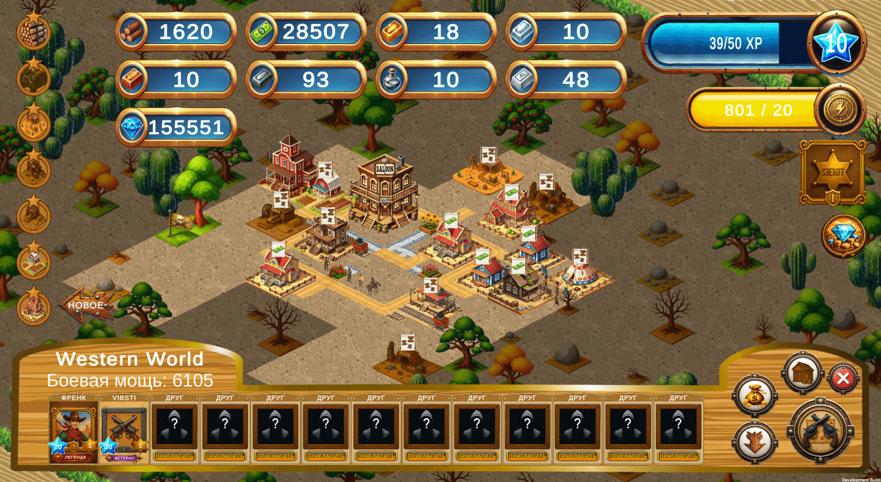 Скриншот Western World: поселение, здания и игровой интерфейс